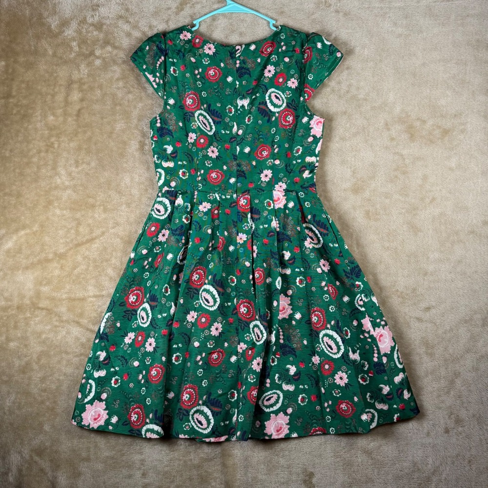 ModCloth Green Floral Fit & Flare Dress Cap Sleeve Pockets Tulle Lining Medium - Picture 9 of 11